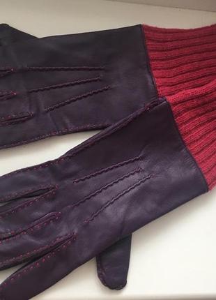 Стильные кожаные высокие перчатки, натуральная кожа и шерсть, фиолетово розовые2 фото