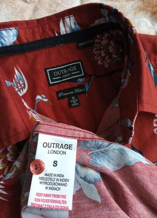 Мужская одежда/ рубашка на короткий рукав, оригинальная рубашка в цветы, гавайская рубашка 🤎 42/44/s размер / бренд outrage london/ коттон6 фото