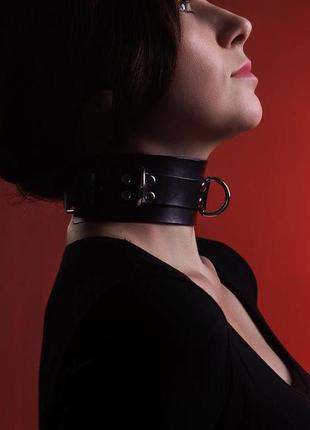 Широкий чокер нашийник з кільцями з натуральної шкіри високої якості