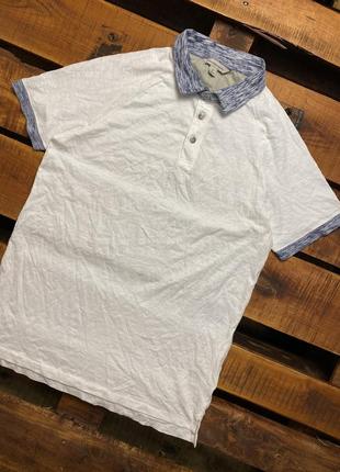 Мужская хлопковая футболка (поло) calvin klein (кельвин кляйн срр идеал оригинал бело-синяя)