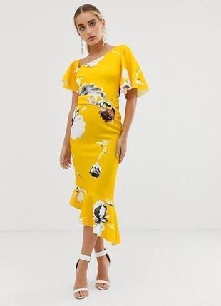 Платье миди на одно плечо с цветочным принтом и оборками asos футляр1 фото