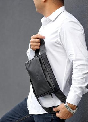 Чоловіча шкіряна сумка бананка sambag harvi чорна
