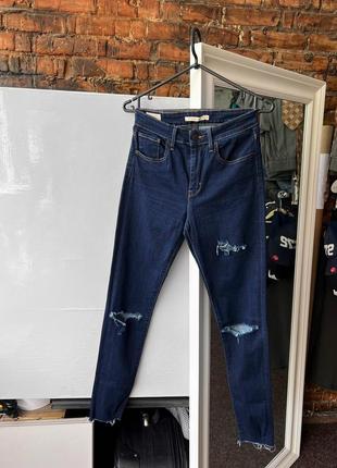 Levi's 721 high rise skinny women's distressed blue denim jeans женские джинсы1 фото