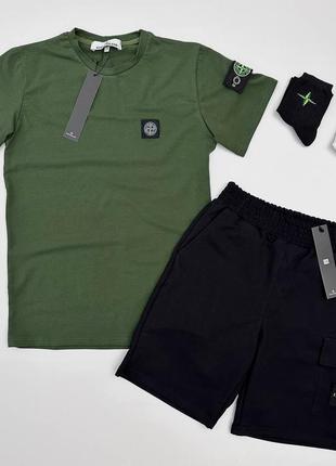 Новинка комплект футболка и шорты stone island 2 пары носков в подарок летний набор три цвета3 фото