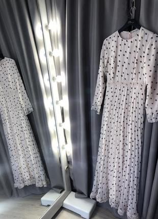 Платье макси плиссированное и кружевными вставками в горошек asos design6 фото