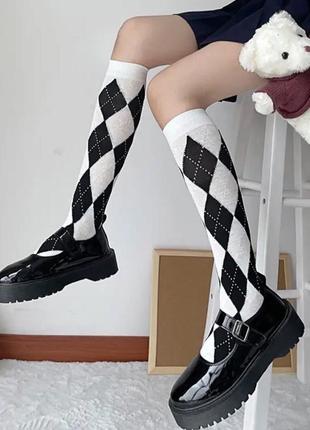 Гольфы белые в ромбы аниме haradjuku