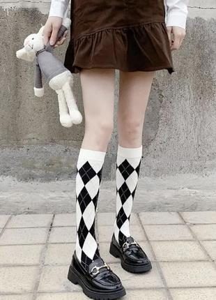 Гольфы белые в ромбы аниме haradjuku