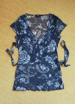 Блуза блузка майка m&s per una гипюровая летняя легкая сетка принт свободная m&s1 фото