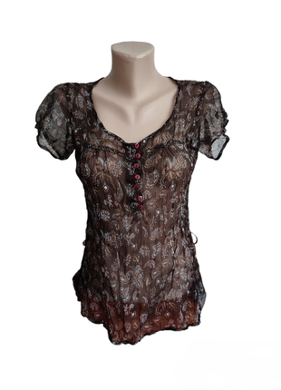 Select блуза коричнева тонка прозора сіточка футболка блузка жіноча шовкова крипдошин