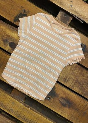 Детская хлопковая полосатая футболка george (джордж 9-10 лет 134-140 см оригинал бело-персиковая)