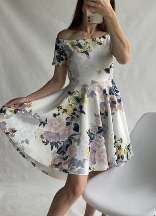 Сукня  з пишною юбкой /платье в цветочный  принт/сукня в квітковий принт/платье с спущеннными плечами5 фото