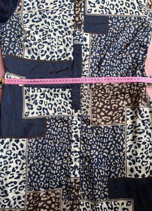 Синее с коричневым принт леопард платье халат в пол с карманами по бокам6 фото