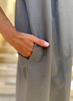 Шикарное платье туника хлопковое короткое с пышной юбкой расклешенное свободное для беременных с короткими рукавами голубое бежевое серое6 фото
