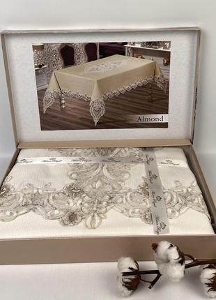 Скатертина з мереживом maison royale 160x350 almond cappucino
