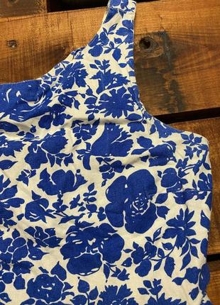 Жіноча коротка бавовняна сукня у квітковий принт topshop (топшоп хс-срр ідеал оригінал синьо-біла)5 фото