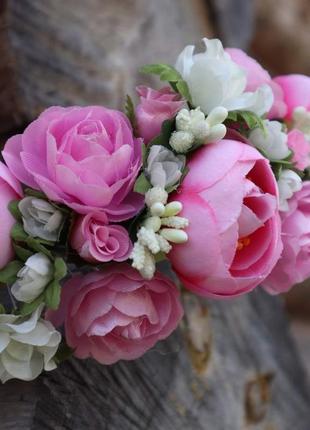 Розовый обруч в цветы для девочки,