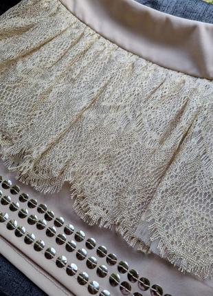 Новая красивая бежевая кремовая кружевная мини юбка айвори пайетки фатін м