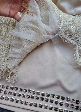 Новая красивая бежевая кремовая кружевная мини юбка айвори пайетки фатін м8 фото