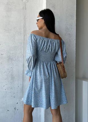 Платье женское короткое мини легкое летнее на лето повседневное нарядное цветочное синее бежевое коричневое голубое6 фото