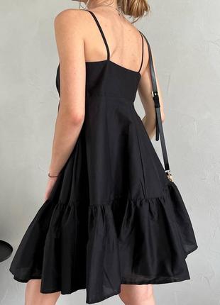 Лёгкое кокетливое короткое платье сарафан с оборками свободное расклешенное чёрное жёлтое малиновое мятное с декольте4 фото