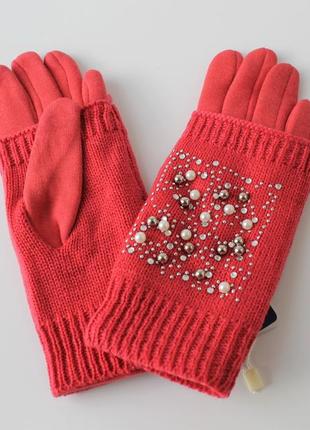 Женские теплые перчатки, вязка бусины розовые