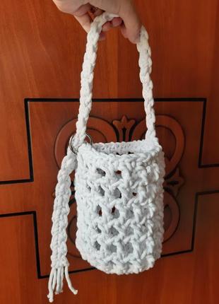 Біла маленька сумочка жіноча, плетена сумка макраме, ручна робота3 фото