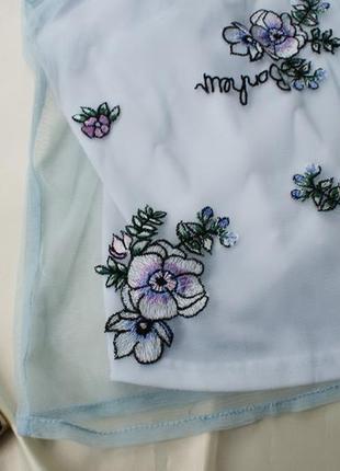 Брендовая блуза сетка футболка с вышивкой цветы2 фото