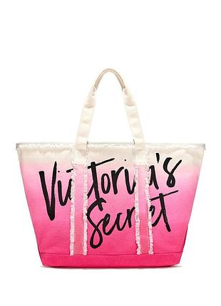 Рожева пляжна сумка victoria's secret з бахромою