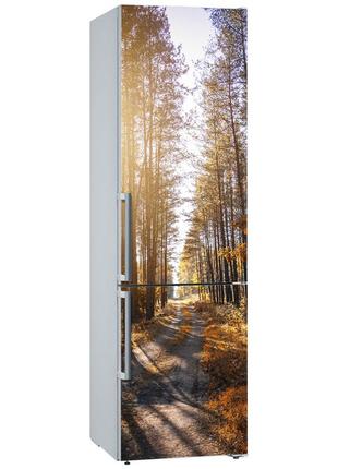 Виниловая декоративная наклейка на холодильник "дорога в лесу"