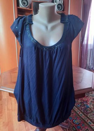 . красивая нарядная футболка- блузон синего цвета, размер 50-54 укр.