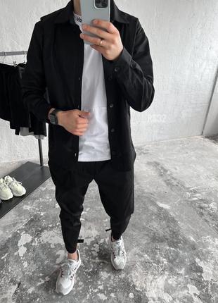 Комплект чоловічий сорочка + штани льон/жатка чорний