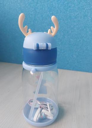 Поилка поильник непроливайка бутылка чашка с силиконовой трубочкой олененок