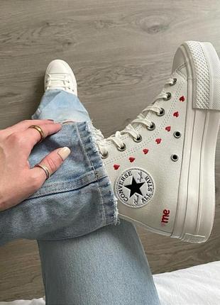 Converse chuck taylor platform hearts кеди конверс білі молочні кремові з сердечками весна літо висока платформа белые кремовые кеды с сердечками