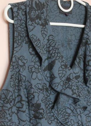 Сіро-синя квіткова льняна сукня італія, льняна сукня на запах, платье-халат 100% лён 50-52 р.2 фото