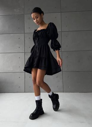 Платье с открытыми плечами платье с корсетом со шнуровочкой, которая служит в качестве корсета🩵3 фото
