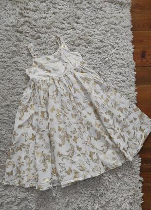Натуральный летний сарафан платье в бабочки 100 % хлопок на 9-10 лет от h&m