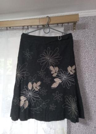 Лен + вышивка, шикарная юбка,размер 10,наш
