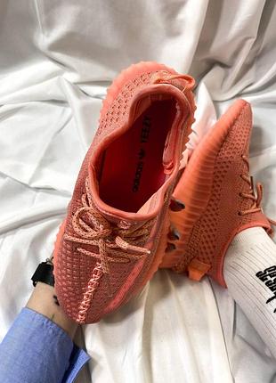 Текстильные летние кроссовки adidas Rock yeezy boost 350 v2 coral (рефлективные шнурки)5 фото