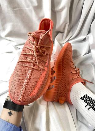 Текстильные летние кроссовки adidas Rock yeezy boost 350 v2 coral (рефлективные шнурки)2 фото