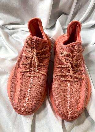 Текстильные летние кроссовки adidas Rock yeezy boost 350 v2 coral (рефлективные шнурки)7 фото