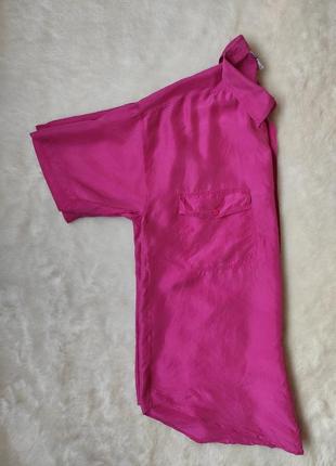 Розовая натуральная шелковая рубашка блуза шелк оверсайз длинная с карманами батал большого размера8 фото