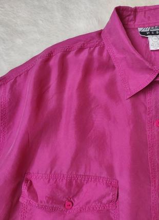 Рожева натуральна шовкова сорочка блуза шовк оверсайз довга з кишенями батал великого розміру6 фото