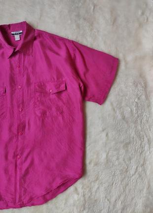 Рожева натуральна шовкова сорочка блуза шовк оверсайз довга з кишенями батал великого розміру3 фото