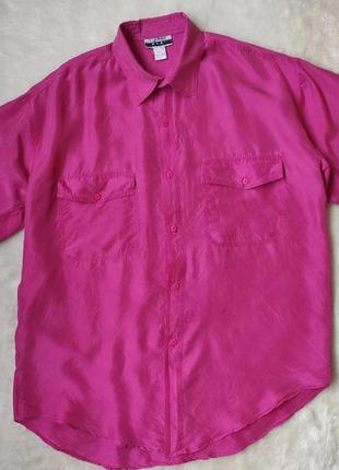 Рожева натуральна шовкова сорочка блуза шовк оверсайз довга з кишенями батал великого розміру2 фото