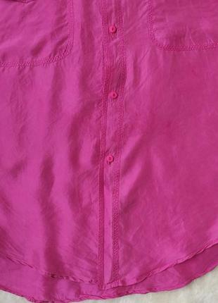 Рожева натуральна шовкова сорочка блуза шовк оверсайз довга з кишенями батал великого розміру5 фото