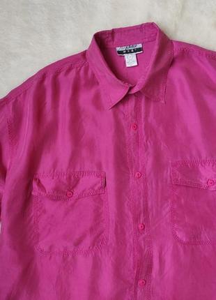 Рожева натуральна шовкова сорочка блуза шовк оверсайз довга з кишенями батал великого розміру4 фото