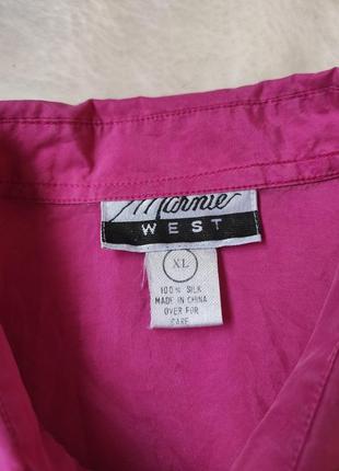 Рожева натуральна шовкова сорочка блуза шовк оверсайз довга з кишенями батал великого розміру7 фото