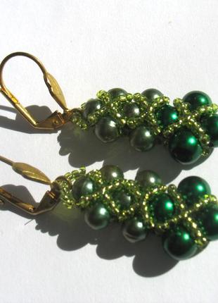 Зелений перловий комплект: браслет, кольє-ланцюжок і сережки2 фото