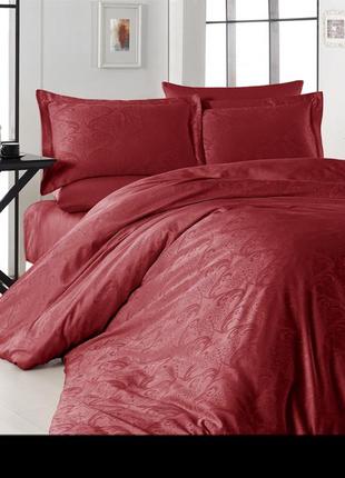 Комплект постільної білизни first сhoice jacquard satin dark series trudy red бавовна 220*200 см червоний