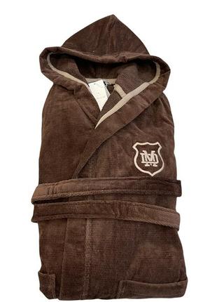 Чоловічий махровий халат з капюшоном maison d'or leonor chocolate бавовна розмір s (46) коричневий1 фото
